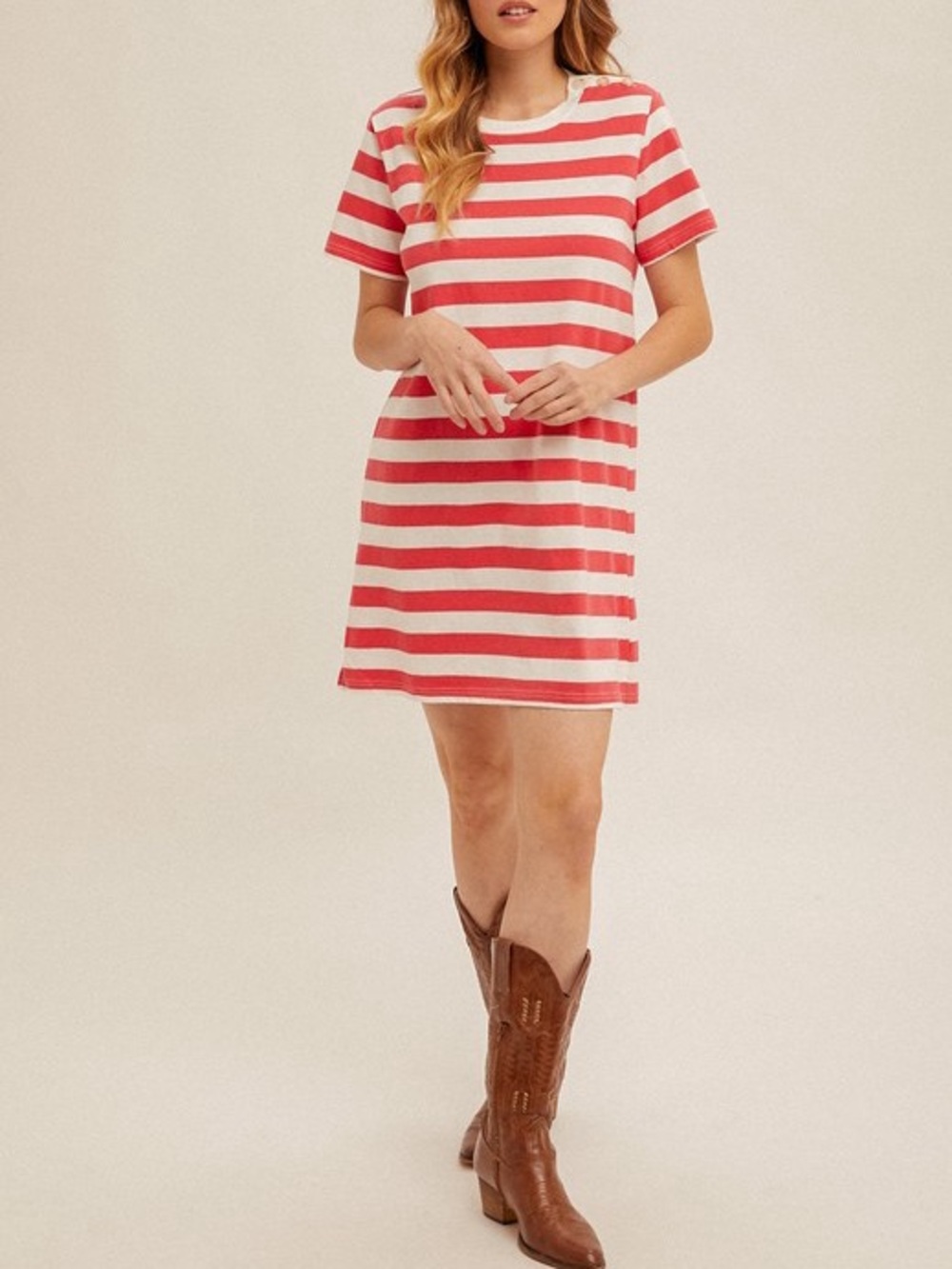 BUTTON DETAILED STRIPE T-SHIRT DRESS - Picture 2 of 3